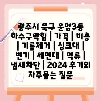 광주시 북구 운암3동 하수구막힘 | 가격 | 비용 | 기름제거 | 싱크대 | 변기 | 세면대 | 역류 | 냄새차단 | 2024 후기
