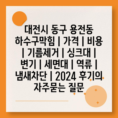 대전시 동구 용전동 하수구막힘 | 가격 | 비용 | 기름제거 | 싱크대 | 변기 | 세면대 | 역류 | 냄새차단 | 2024 후기