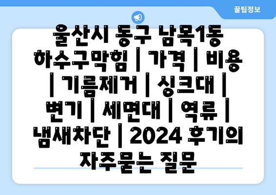 울산시 동구 남목1동 하수구막힘 | 가격 | 비용 | 기름제거 | 싱크대 | 변기 | 세면대 | 역류 | 냄새차단 | 2024 후기