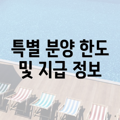 특별 분양 한도 및 지급 정보